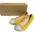 не использовался UNISA морской еж saAUTO-19 лента ламе балетки Flat туфли-лодочки 37 23.5cm соответствует желтое золото цвет женский б/у одежда б/у 