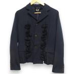 ショッピングGARCONS 美品 COMME des GARCONS コムコム コムデギャルソン フリルデザイン ストライプ テーラードジャケット RN-J022 Mサイズ ネイビー レディース 古着 中古