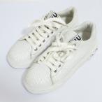 良品 miu miu ミュウミュウ クリスタル クラック加工 レザー ローカット スニーカー サイズ37 23.5cm相当 ホワイト レディース 古着 中古