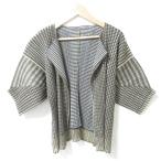 ショッピングメッシュ 新品同様 PLEATS PLEASE ISSEY MIYAKE プリーツプリーズ イッセイミヤケ メッシュ カーディガン PP14-JO162 サイズ3 グリーン レディース 古着 中古
