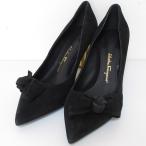 新品同様 Salvatore Ferragamo サルヴァトーレフェラガモ GARLATE スエード ポインテッドトゥ パンプス サイズ4D 21.5cm相当 ブラック レディース 古着 中古
