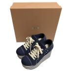 美品 miumiu ミュウミュウ プラットフォームスニーカー シューズ サイズ36 23cm相当 ネイビー レディース 古着 中古