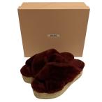 良品 miumiu ミュウミュウ エスパドリーユ プラットフォーム ムートンファーサンダル サイズ36 1/2 23.5cm相当 ボルドー レディース 古着 中古