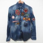 ショッピングディースクエアード 美品 DSQUARED2 ディースクエアード ワッペン付きデニム ウエスタンシャツ サイズ38 インディゴ レディース 古着 中古