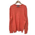 良品 POLO RALPH LAUREN ポロラルフローレン ケーブル編み サマーニットセーター Mサイズ オレンジ メンズ 古着 中古