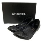  прекрасный товар CHANEL Chanel здесь Mark лента балетки G25670 37C примерно 24cm черный женский б/у одежда б/у 