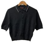 美品 25SS CABaN キャバン コットンカシミヤ パールポロカーディガン 39-02-51-02005 サイズF ブラック レディース 古着 中古