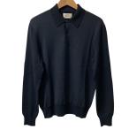 美品 HERMES エルメス H柄 ロングスリーブ 長袖 ニットポロシャツ サイズM ブラック メンズ 古着 中古