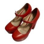 良品 miu miu ミュウミュウ チャンキーヒール ストラップ パンプス サイズ34 21cm相当 レッド レディース 古着 中古