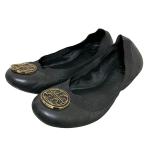  хорошая вещь TORY BURCH Tory Burch кожа двойной T балетки Flat туфли-лодочки размер 7M примерно 24cm черный женский б/у одежда б/у 