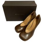 ショッピングヴェネタ 未使用 BOTTEGA VENETA ボッテガヴェネタ スクエアトゥ レザー ハイヒールパンプス サイズ37 1/2 24.5cm相当 ブラウン レディース 古着 中古