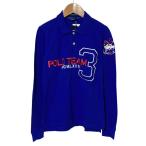 未使用 RALPH LAUREN ラルフローレン POLO TEAM刺繍 長袖 鹿の子ポロシャツ M ブルー  レディース 古着 中古