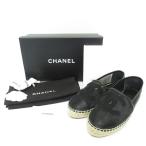  не использовался CHANEL Chanel здесь Mark сетка эспадрильи обувь размер 35 примерно 22cm черный женский б/у одежда б/у 