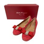 хорошая вещь Salvatore Ferragamo VARINA 1vala лента питон кожа Flat туфли-лодочки размер 5D 22.5cm соответствует красный женский б/у одежда б/у 