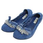  прекрасный товар miu miu MiuMiu biju- Denim балетки туфли-лодочки 5F9478 размер 35 1/2 23.0cm соответствует голубой женский б/у одежда б/у 