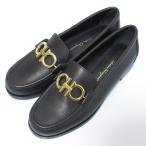 未使用 Salvatore Ferragamo サルヴァトーレフェラガモ レザー ガンチーニ ローファー 5サイズ 22.5cm相当 ブラック×ゴールド金具 レディース 古着 中古