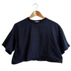 美品 23AW miumiu ミュウミュウ 半袖 クロップドカットソー オーバーサイズ Tシャツ XS ネイビー レディース 古着 中古