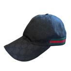 美品 クリーニング済み GUCCI グッチ GGキャンバス シェリーライン キャップ 帽子 L59 ブラック メンズ 古着 中古