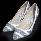 美品 JIMMY CHOO ジミーチュウ レザー ポインテッドトゥ ハイヒール グリッター パンプス 36.5 23.5cm シルバー×ホワイト レディース 古着 中古
