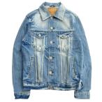 美品 American Eagle アメリカンイーグル デニム ジャケット Gジャン ユーズド加工 トラッカー ブルゾン ダメージ S/P ブルー レディース 古着 中古