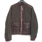 прекрасный товар Z Zegna Zegna кожа × нейлон Zip выше жакет XS 46 размер Brown мужской б/у одежда б/у 