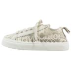 未使用 Chloe クロエ LAUREN ローレン 総レース ローカット スニーカー ロゴ シューズ 41 ライトベージュ ホワイト レディース 古着 中古