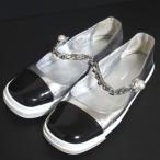 ショッピングMIUMIU 美品 miumiu ミュウミュウ パール×チェーンストラップ メリージェーン パンプス サイズ38.5 約25.5cm シルバー×ブラック レディース 古着 中古