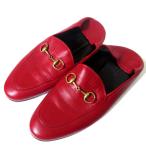  прекрасный товар GUCCI Gucci желтохвост k камень кожа шланг bit Loafer пятка ..414998 размер 36.5 23.5cm красный × Gold металлические принадлежности женский б/у одежда б/у 