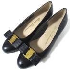 美品 Salvatore Ferragamo サルヴァトーレフェラガモ リザード型押し ヴァラリボン パンプス 5C 22.5cm ネイビー×ゴールド金具 レディース 古着 中古