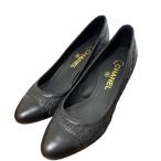 未使用 CHANEL シャネル レザー ココマーク アーモンドトゥ パンプス 38 25cm ブラック レディース 古着 中古