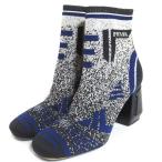 ショッピングPRADA 美品 PRADA プラダ ニット ソックスブーツ アンクルブーツ ショートブーツ サイズ36.5 23.5cm ブラック×ホワイト×ブルー レディース 古着 中古