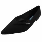 ショッピングPRADA 美品 PRADA プラダ フラットシューズ パンプス ポインテッドトゥ リボン ロゴ金具 35.5 黒 ブラック レディース 古着 中古