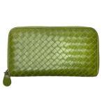 ショッピングbottega 良品 BOTTEGA VENETA ボッテガヴェネタ イントレチャート ラウンドファスナー長財布 グリーン メンズ レディース 古着 中古