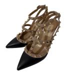 ショッピングスタッズ 良品 VALENTINO GARAVANI ヴァレンティノガラヴァーニ レザー ロックスタッズ パンプス 35 1/2 約22.5cm ブラック×ベージュ レディース 古着 中古