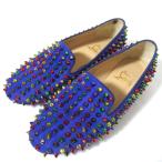  прекрасный товар Christian Louboutin Christian Louboutin ROLLING SPIKES FLAT заклепки плоская обувь туфли без застежки размер 36 23cm голубой женский б/у одежда б/у 