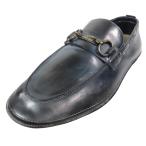 未使用 DOLCE&GABBANA ドルチェアンドガッバーナ 斑染め レザー ホースビット ローファー ドレスシューズ ロゴ 8.5 黒 青 メンズ 古着 中古