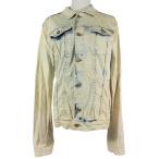 美品 ZARA MAN ザラ デニム ジャケット アウター ダメージ加工 ウォッシュ加工 ロゴ 刻印 ボタン 36 ベージュ ライトインディゴ メンズ 古着 中古
