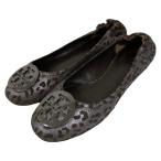  прекрасный товар TORY BURCH Tory Burch Leopard рисунок балетки Flat туфли-лодочки размер 6.5M примерно 23.5cm металлик серый женский б/у одежда б/у 