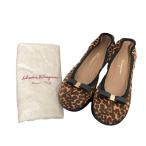  как новый Salvatore Ferragamo Salvatore Ferragamo MY Ferragamo Leopard рисунок балетки размер 6.5 примерно 24cm бежевый женский б/у одежда б/у 
