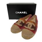  хорошая вещь CHANEL Chanel здесь Mark твид эспадрильи плоская обувь G29762 размер 38 24cm соответствует многоцветный женский б/у одежда б/у 