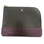 未使用 HELEN KAMINSKI ヘレンカミンスキー レザー ラフィア クラッチバッグ ブラック×パープル レディース 古着 中古