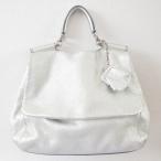 ショッピングGABBANA 良品 DOLCE&GABBANA ドルチェアンドガッバーナ シシリー ガマ口チャーム付き 2way ハンドバッグ トートバッグ シルバーカラー レディース 古着 中古