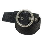 美品 Bottega Veneta ボッテガヴェネタ イントレチャート レザーベルト 32inch 80cm ブラック レディース 古着 中古