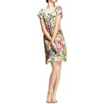 シルク100%ネグリジェ カラフル花柄 ベージュ