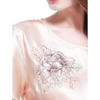 シルクネグリジェ 19匁シルク100% ナイトウェア パジャマ ベージュ 無地 花刺繍