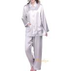 ショッピングパジャマ レディース シルクパジャマ レディース 19匁シルク100% 無地  灰色　グレー