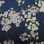 和柄生地 綿ちりめん(エンボス)着物風しだれ桜 紺