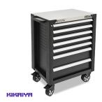 ショッピングキャビネット ローラーキャビネット 7段 ステンレス天板 ブラック 頑丈 高耐久 ロールキャビネット 作業台 ツールキャビネット ワゴン 工具箱 KIKAIYA