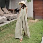 リゾート オールインワン レディースロング丈 ノースリーブ 夏 リゾート 体型カバー 海外旅行 ハワイ グアム 沖縄 10代 20代 30代 40代 50代