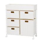 『代引不可』ランドリーラック 3段 幅70cm キャスター付 防水 ラタン調 バスケット付 RAN-2417WH ホワイト 萩原『送料無料（一部地域除く）』